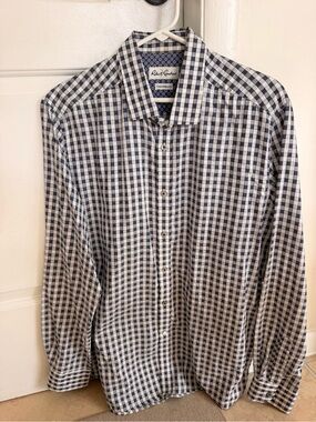 Men’s Robert Graham Navy and White Gingham Button-Up Shirt